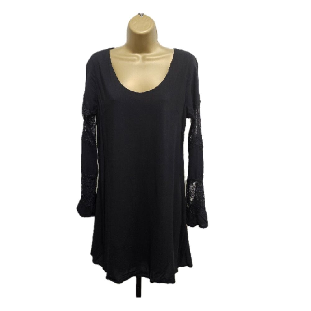 Francescas Dress S Black Sheer Lace Flare Long Sleeve Fairy WhimsiGoth Wednesday